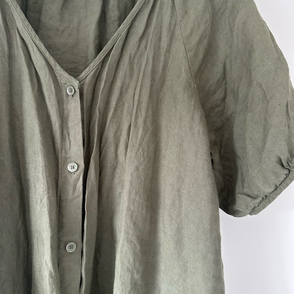 Wilfred Olive Green Button-Front Linen Dress - Picture 2 of 5